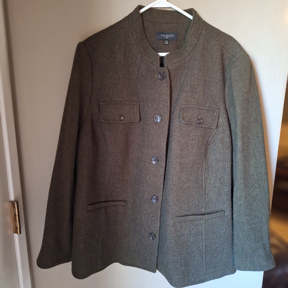 Talbots Olive Mossy Green Wool Viscose Button-Up Blazer 22W - Picture 11 of 16